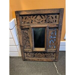 Pier Imports Jodhpur Mirror Hand Carved Wood Floral Leaf Rustic Farmhouse Decor